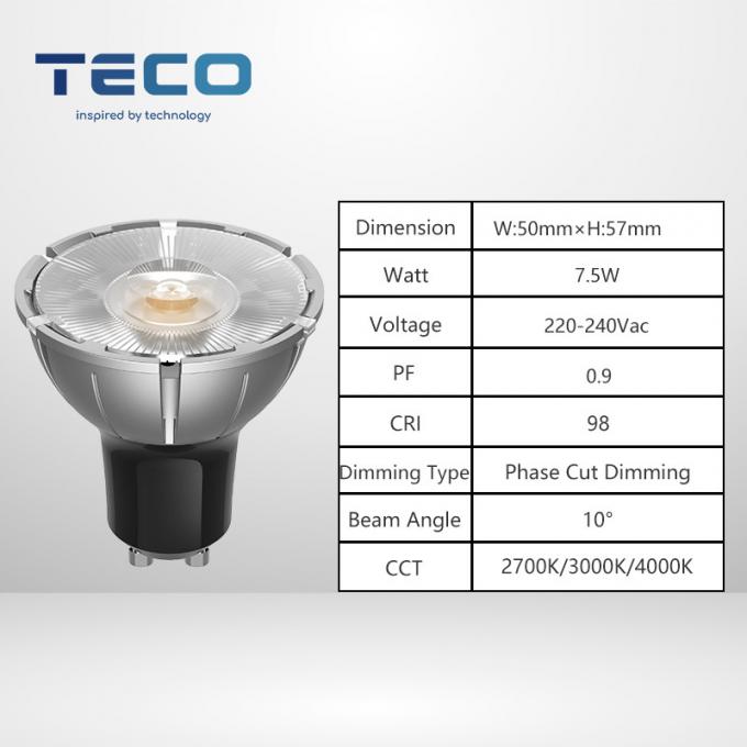 Teco Premium GU10 Pro Dimmable LED Spotlight 7.5W 3000K Warm White Narrow Beam Angle 10Degree 0