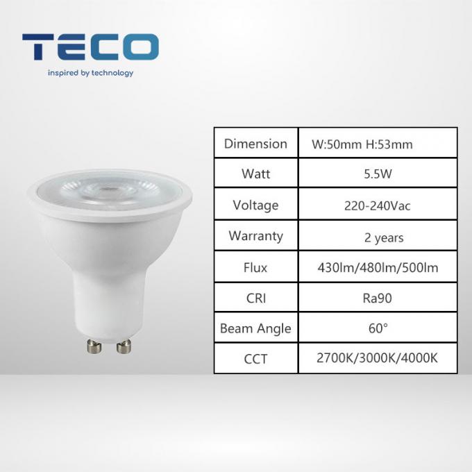 CRI 90 Warm White 5W GU10 LED Bulbs Spotlight 25000 Hours With CE ROHS Certification 0