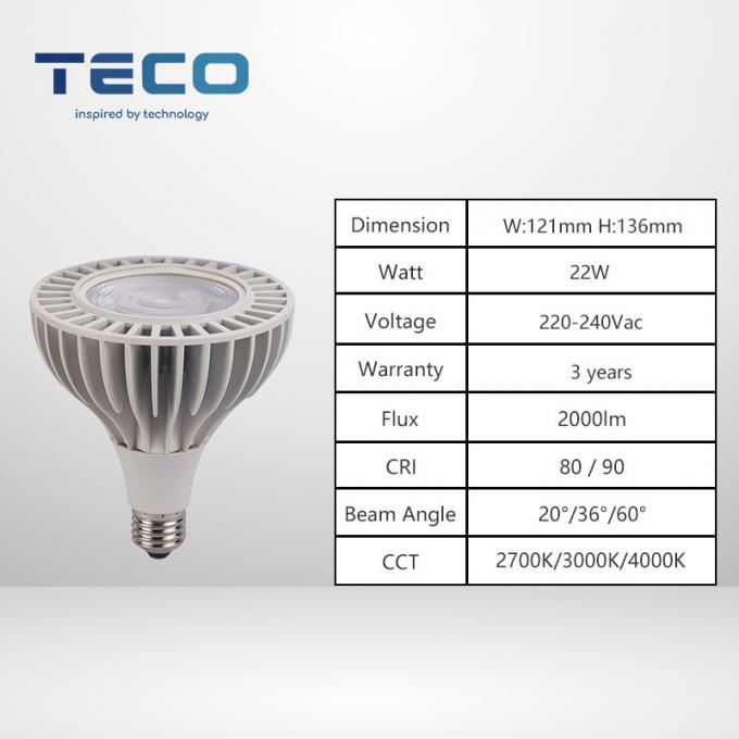 Nature White PAR38 LED Bulb Dimmable 24 Degree Beam Angle 4000k Ra90 2000lm High Lumens 0