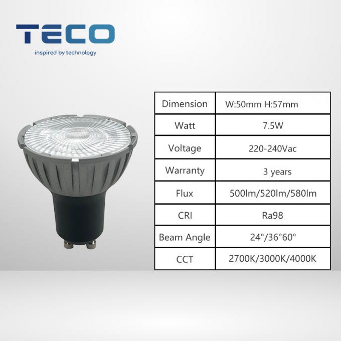 Teco Gu10 Pro 24 Degree 3000k 500lm Ra98 Dimmable Gu10 Led Bulb Lights 0