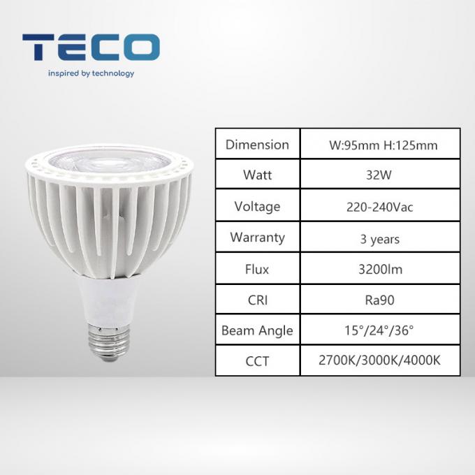 Teco 230v Par30 Fin Led Bulbs Die Cast Aluminum 2700K Par30 Led Dimmable Warm White 0