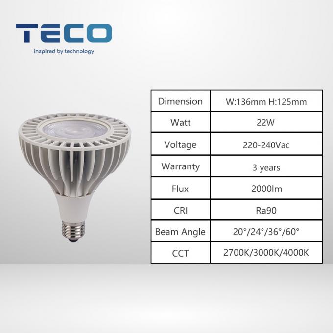 Teco PAR38 FIN LED Bulbs Dimmable 2700k Very Warm White 24 Degree Beam Angle Ra90 0