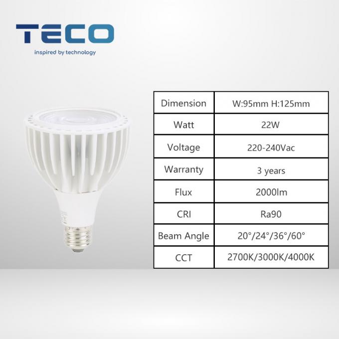 Teco PAR30 Led Bulbs 22w 36 Degree Short Neck LED Dimmable 3000K Warm White 0