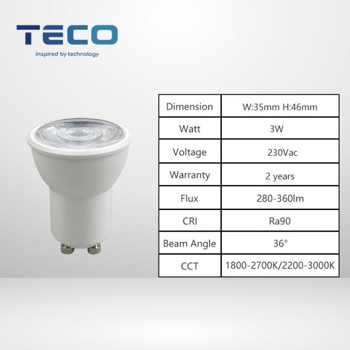 Teco 3W GU10 Mini LED Bulbs 36 Degree 2200-3000k Ra90 35mm Mr11 Led Spotlight 0
