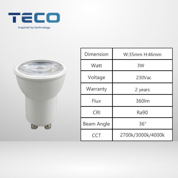 Teco 25000 Hours GU10 Mini Dimmable LED Bulbs Energy Saving 3000K 36 Degree Beam Angle 0