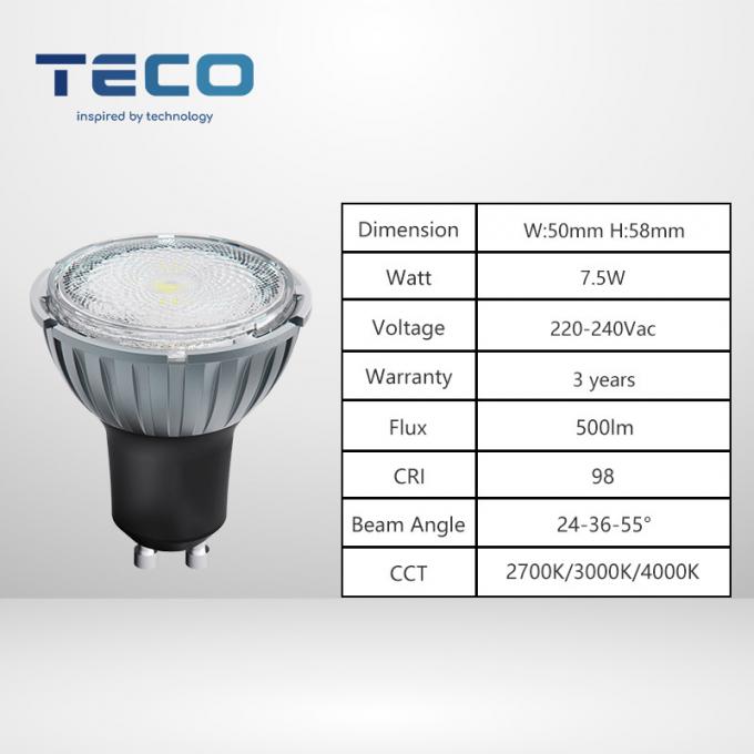 7.5W 3000K LED GU10 Spotlight Light Bulbs Warm White 230V Zoomable Ra98 Dimmable 0