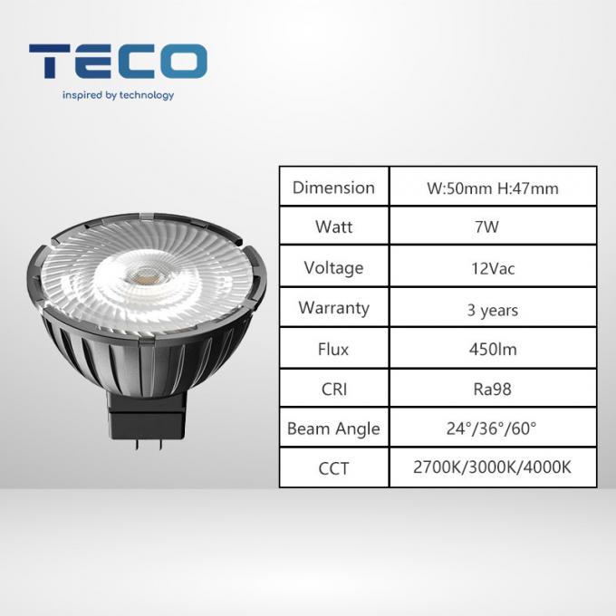 Teco 4000k MR16 Led Spotlight Bulbs Low Voltage 12v GU5.3 Base 7W 36 Degree Beam Angle 0