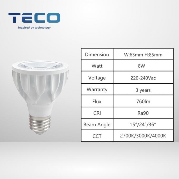 Nature White PAR20 LED Bulbs 8w 15 Degree 4000k E27 Screw Base PAR 20 Lightbulb 0