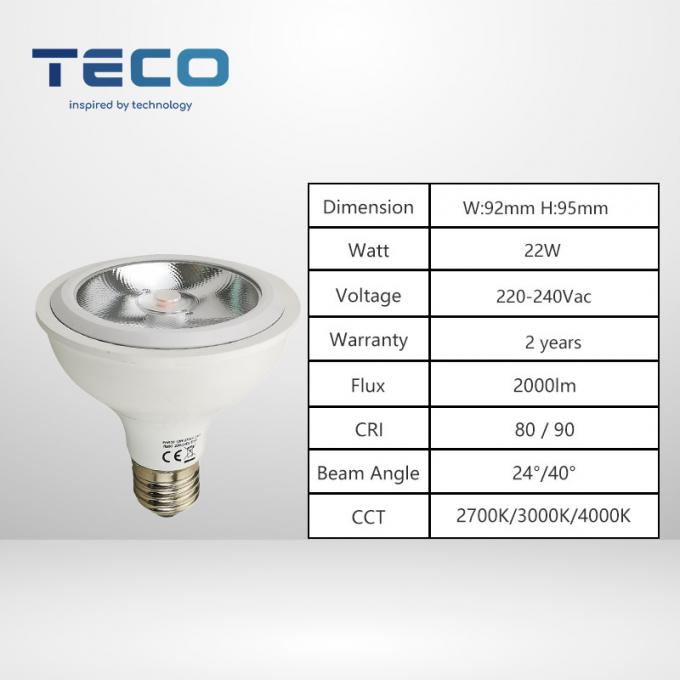 1200lm 10w 24 Degree PAR30 LED Bulbs 3000k Warm White Color With E27 Screw Base 0