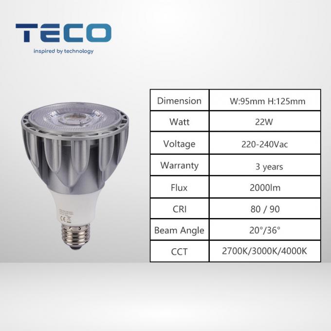 230V 20W PAR30 LED Spotlight Bulbs With Die Cast Aluminum Housing 3000k Non Dimmable 0
