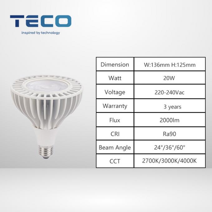 Teco 2700k Very Wamr White PAR38 Led Bulbs 230v Non Dimmable Ra90 20w 24 Degree 0