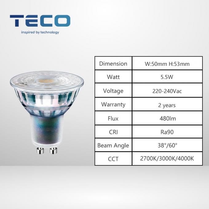Dimmable 5.5 Watt Ra90 GU10 LED Bulbs 4000K Low Wattage 38Degree Led Spotlight 0