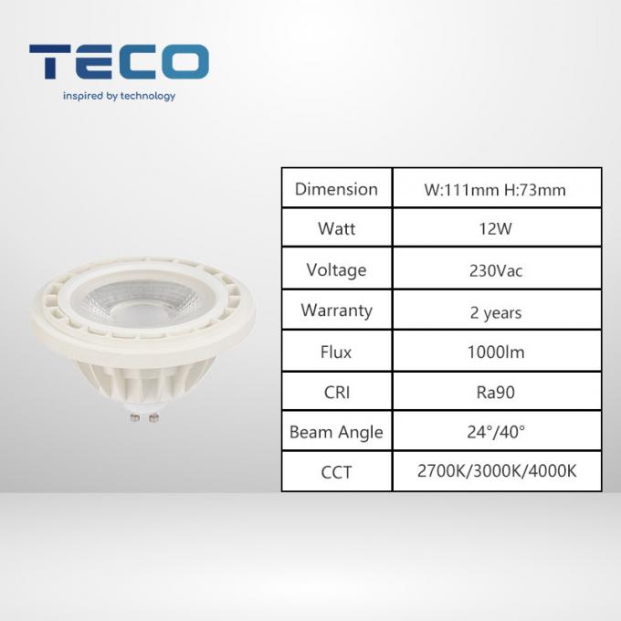 Teco AR111 ES111 Bulbs Spotlight with Gu10 Base 4000K Nature White 24Degree 25000hrs 0