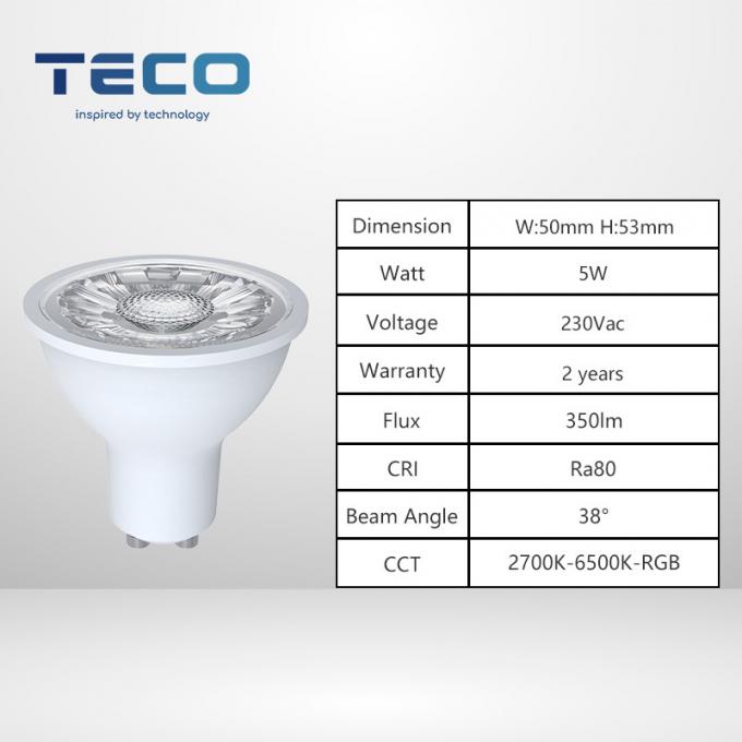 Teco 80 CRI RGB GU10 Led Smart Bulb 38 Degree 230V LED Spotlight 350lm Dimmable 0