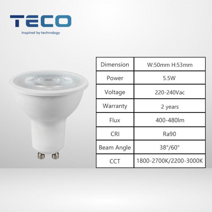 Teco GU10 LED Bulb 1800-2700k No Flicker 60 Degree CRI 90 Dim To Warm 230V 0