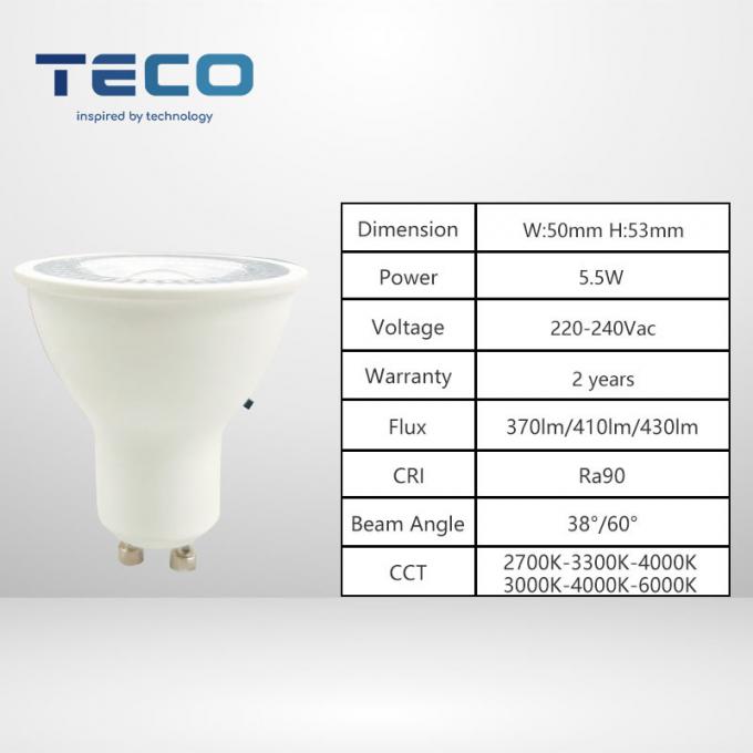 Teco GU10 LED Bulb Dip Switch 3CCT 3000K-4000K-6000K Flicker Free 60 Degree Dimmable With 2 CRI 90 0