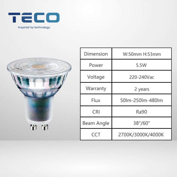 Teco Dimmable GU10 LED Bulb Wall Switch Dimming 4000K 230V 38 Degree Indoor With CE Certification 0