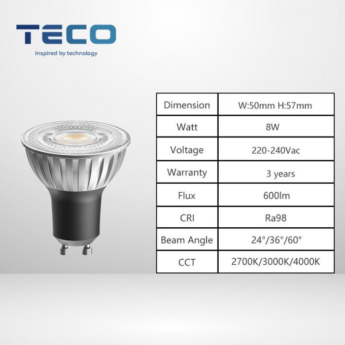 Teco GU10 LED Bulbs 230v 3000K 600lm 36 Degree RA98 8w Dimmable LED Spotligt Bulbs 0