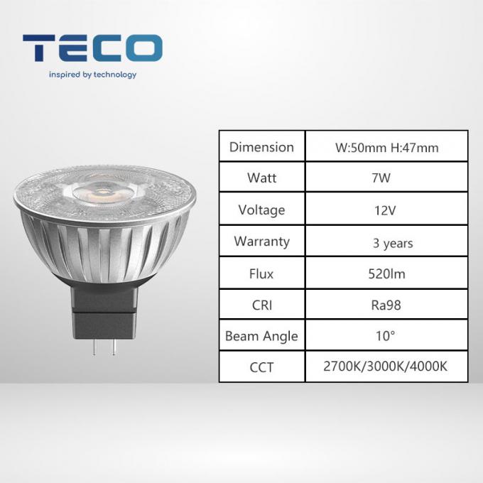 440 Lumen 3000k Mr16 LED Dimmable Bulbs 10 Degree Beam Angle LED Spotlight 7W 12V 0